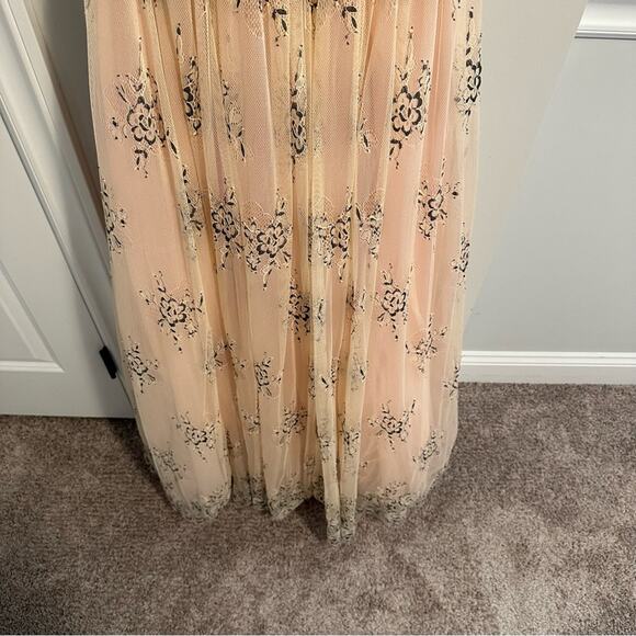 NWT MIGNON Pink Lace Pearl Tulle Sleeveless Maxi Gown 4 - Picture 5 of 11